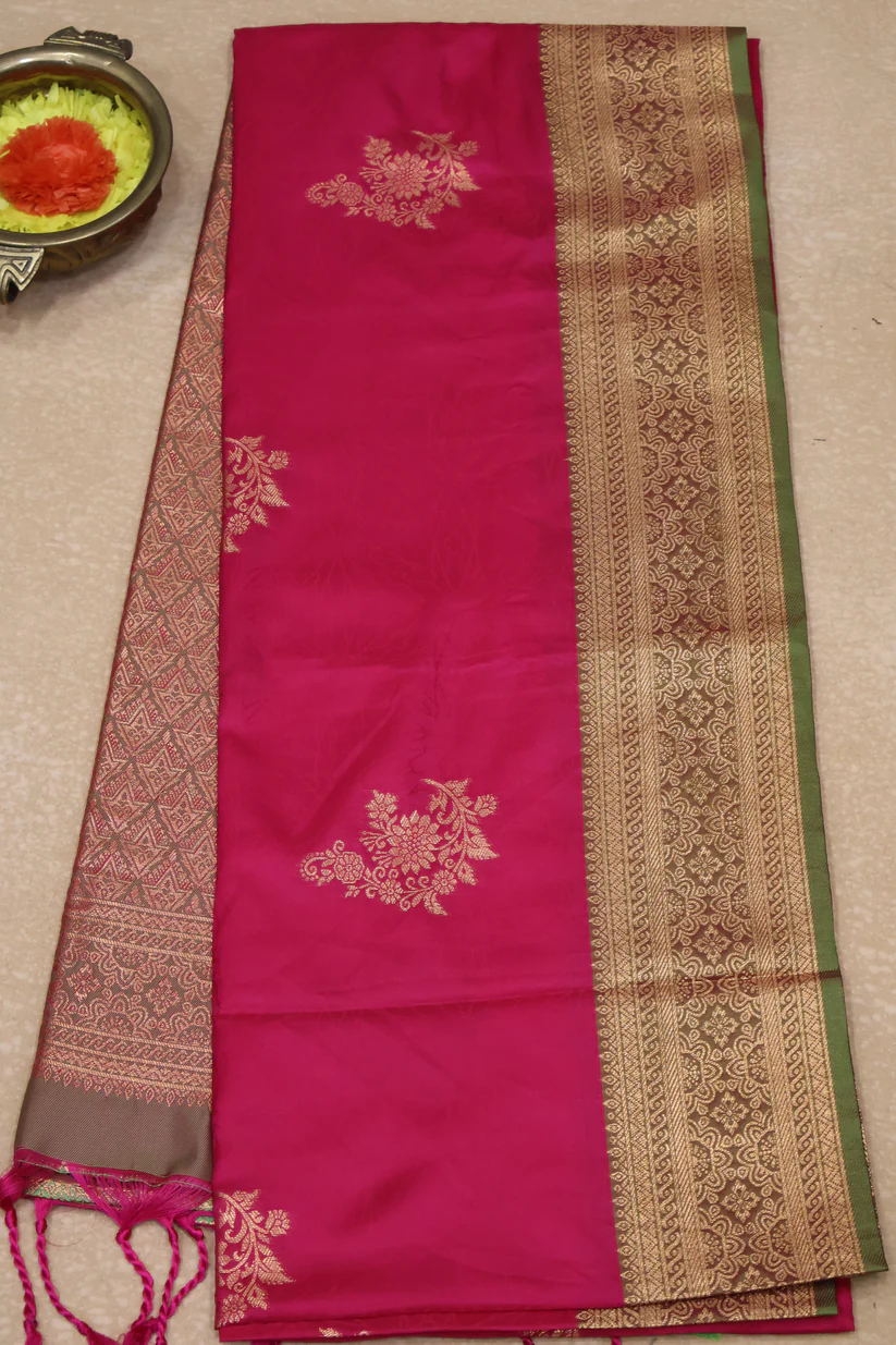 Semi Soft Silk Saree Rani Pink Floral